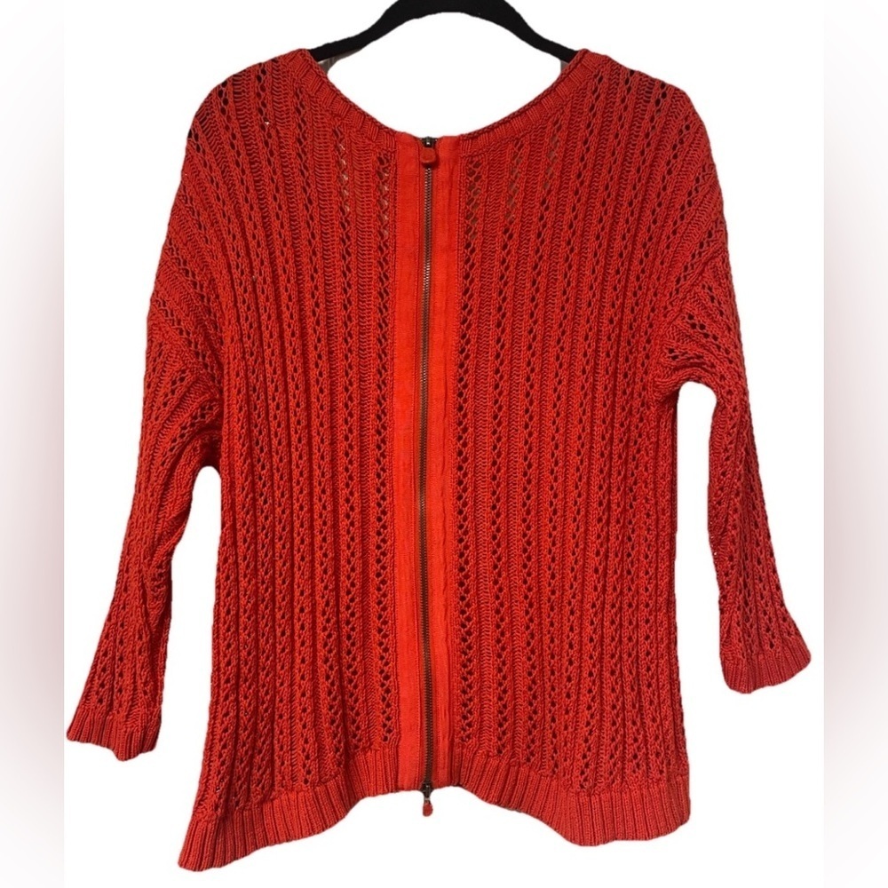 Anthropologie MOTH Chunky Cable knit red/orange Zip 3/4 Sleeve Sweater Size L - Picture 3 of 9